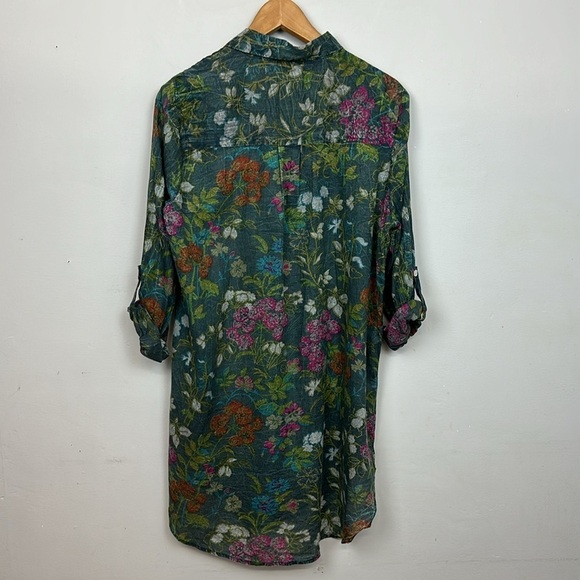 Vintage Goa Green Floral Embroidered Button Down Shirt-Dress Top Sz M - Picture 4 of 11